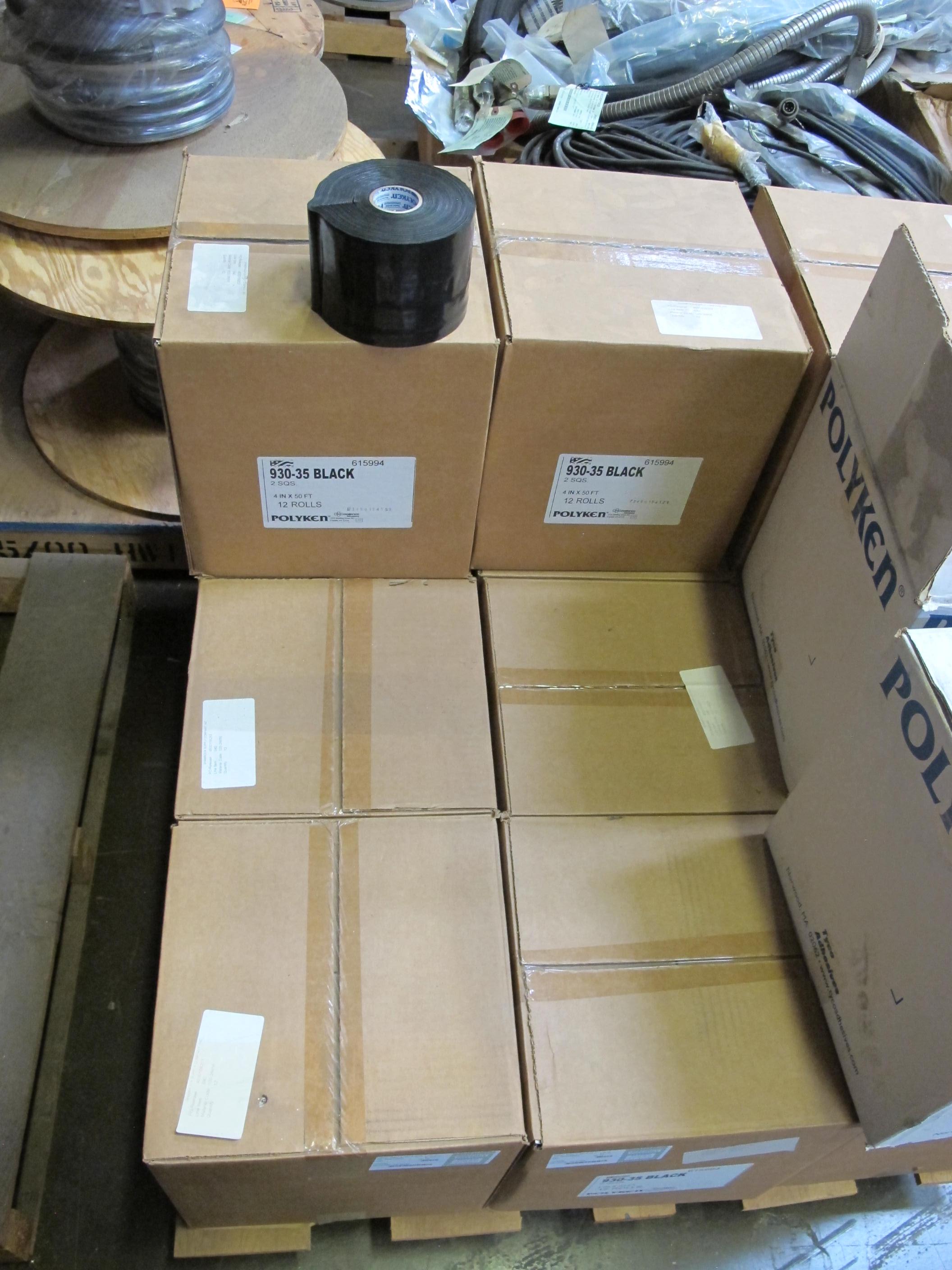 LOT TO INCLUDE: (7 BOXES) 3M VHB TAPE, (163 ROLLS) POLYKEN TAPE, 4" WD X 50 FT LG ROLL X 35 MIL THK SIZE, PIPELINE COATING KIND, PLASTIC MATERIAL, BLACK COLOR. USE IN FIELD WELD AREAS. 12 ROLLS PER BOX.. LOADING & HANDLING FEE $15-4079